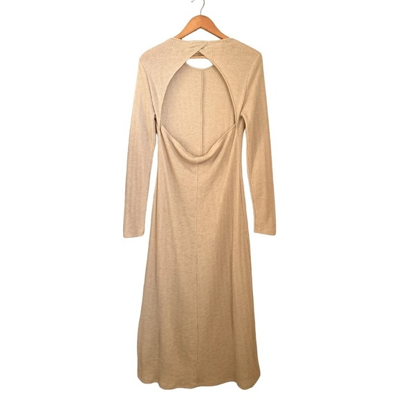 Topshop Women’s 10 Beige Knit Open Back Midi Dress Long Sleeve Bodycon Stretch - Picture 6 of 10